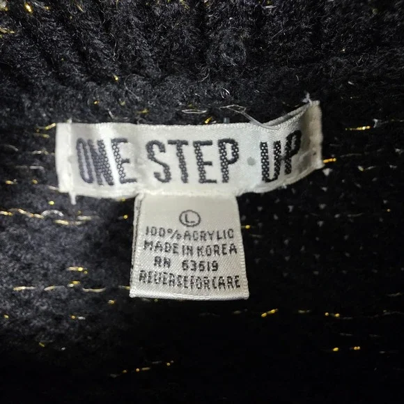 Vintage 80s Celestial Gold Sparkle Star Velvet Patch Mock Neck Sweater Womens L‎ - Picture 14 of 16